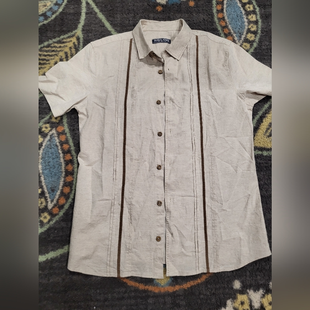 Beige Short Sleeve Button-Up Shirt